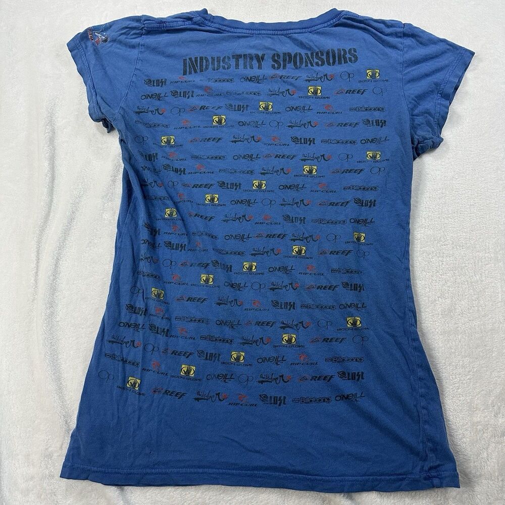 PacSun USA Surf Team Industry Sponsors Womens XL Blue Graphic T Shirt Y2K
